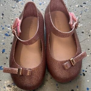 Mini Melissa Rose Gold Glitter Mary Jane Flats with Bow